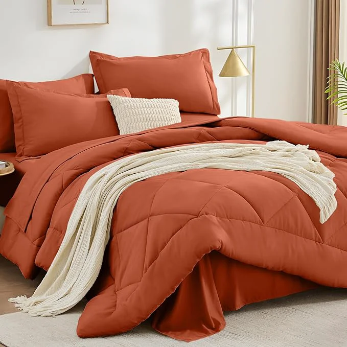 Genuine FUANNA 7 Pieces Queen Comforter Set All Season Bed in a Bag Queen Size Luxury Soft Bedding Sets with Comforter Flat Sheet Fitted Sheet Pillowcases amp Pillow Shams Burnt Orange Certified