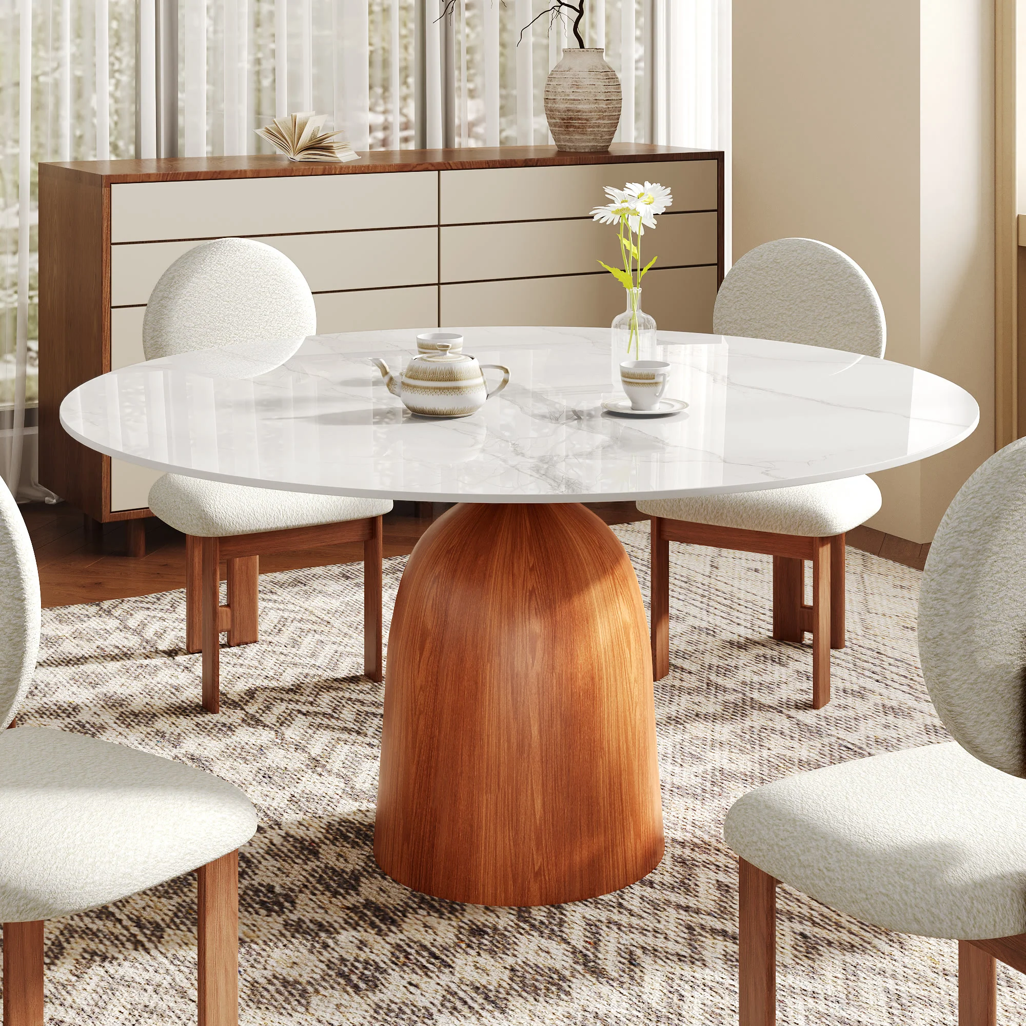 Verified Ownkoti Round Kitchen Table Mid-Century Style For 4-8 People Official