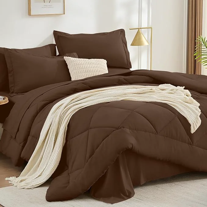 Unique FUANNA 7 Pieces Queen Comforter Set All Season Bed in a Bag Queen Size Luxury Soft Bedding Sets with Comforter Flat Sheet Fitted Sheet Pillowcases amp Pillow Shams Dark Brown