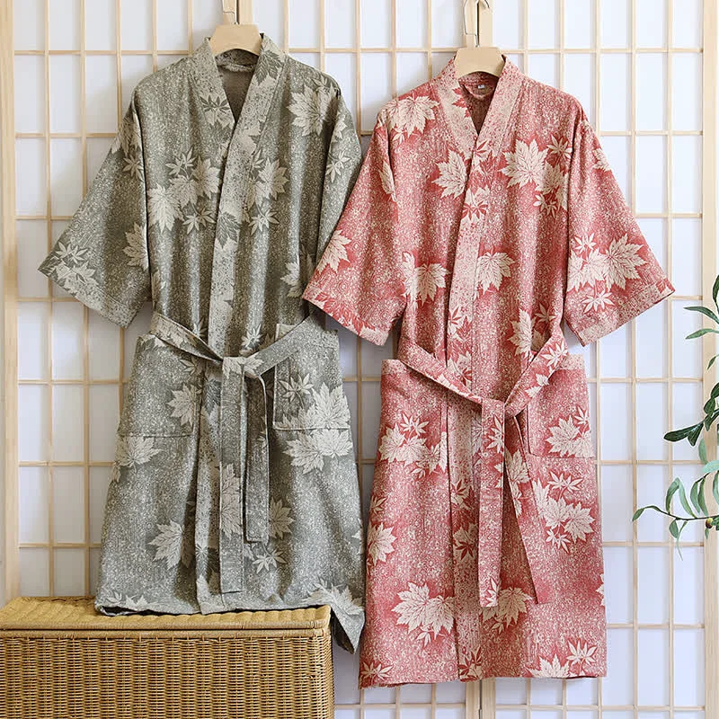 Flexible Ownkoti Maple Leaf Cotton Gauze Kimono Robe Minimalist