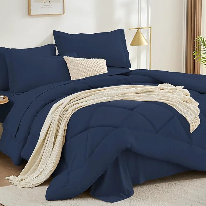 Classic FUANNA 5 Pieces Twin XL Comforter Set All Season Bed in a Bag Twin XL Size Luxury Soft Bedding Sets with Comforter Flat Sheet Fitted Sheet Pillowcase amp Pillow Sham Navy Blue Flexible