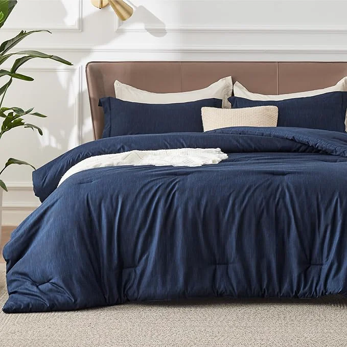Authentic Bedsure California King Comforter Set – Navy Soft Bedding for All Seasons Cationic Dyed Bed Set 3 Pieces 1 California King Size Comforter 104 quot x96 quot and 2 Pillow Shams 20 quot x36 quot 2 quot Fine Crafted