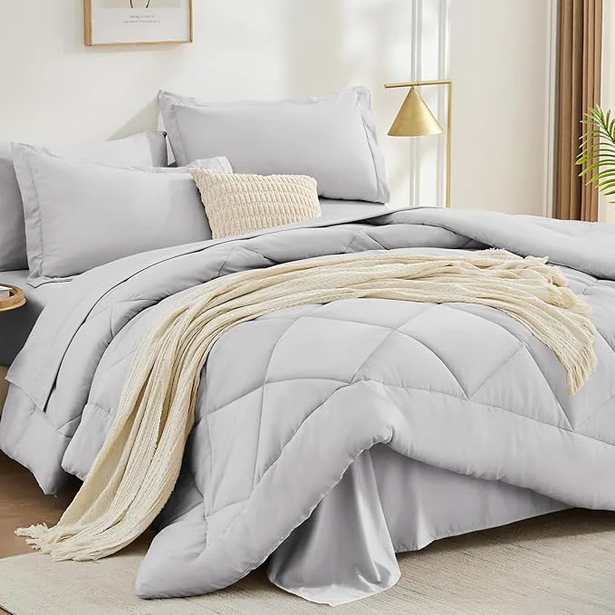 FUANNA 7 Pieces Queen Comforter Set All Season Bed in a Bag Queen Size Luxury Soft Bedding Sets with Comforter Flat Sheet Fitted Sheet Pillowcases amp Pillow Shams Light Grey Responsible