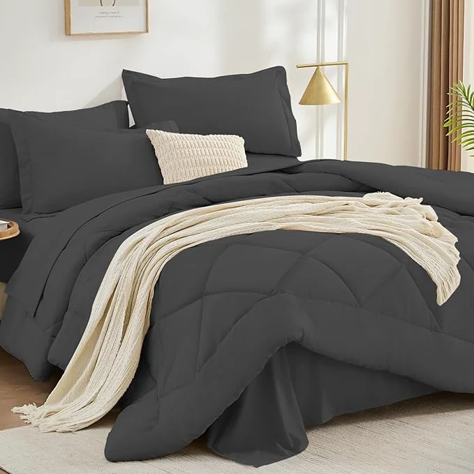 Smart FUANNA 7 Pieces King Size Comforter Set All Season Bed in a Bag King Size Luxury Soft Bedding Sets with Comforter Flat Sheet Fitted Sheet Pillowcases amp Pillow Shams Dark Grey Exceptional