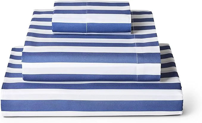 Elegant Mellanni Twin XL Sheets Set – 3 PC Iconic Collection Bedding – Hotel Luxury Soft Cooling Bed Sheets – Wrinkle Fade Stain Resistant Twin Extra Long Oxford Stripe Blue Nova Consistent