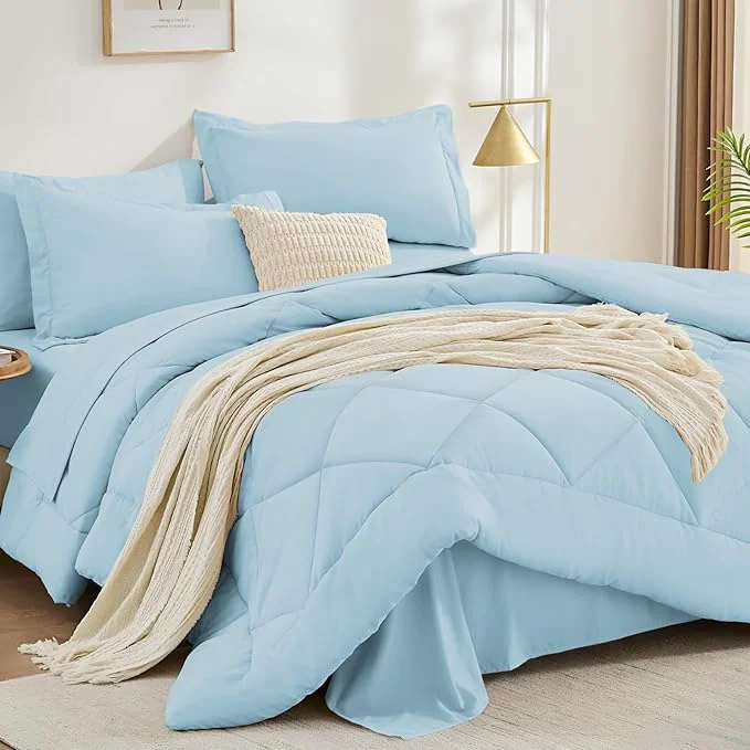 Premium Material FUANNA 7 Pieces Queen Comforter Set All Season Bed in a Bag Queen Size Luxury Soft Bedding Sets with Comforter Flat Sheet Fitted Sheet Pillowcases amp Pillow Shams Light Blue Proven