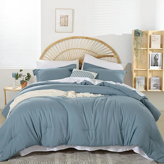 Flexible weigelia Dusty Blue Comforter Set 7 Pieces Full Comforter Set Soft Fluffy Bed in a Bag Full Size Bedding Set with Fitted Sheet Flat Sheet Pillow Shams Pillow Cases for All Season Lightweight