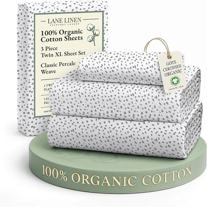 LANE LINEN Organic Cotton Sustainaly Produced Twin XL Bed Sheets Okeo Tex Printed Cotton Sheets Luxury Hotel Percale Soft amp Comfy Comes in Variety of Colors amp Prints- Haze Grey Powerful