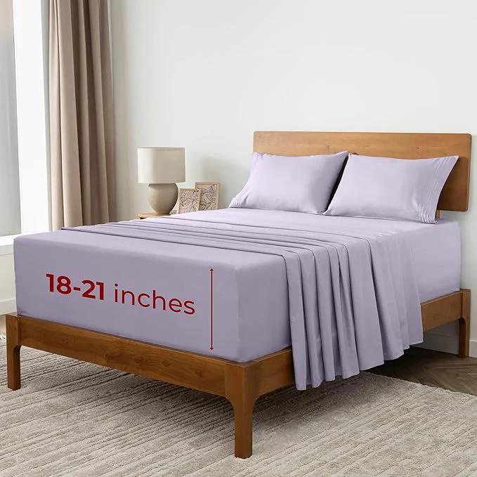 Exceptional Mellanni Extra Deep King Sheets – 4 PC Iconic Collection Bedding – Hotel Luxury Ultra Soft Cooling Bed Sheets – Wrinkle Fade Stain Resistant King Lavender Premium