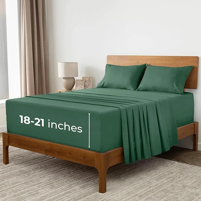 Reusable Mellanni Extra Deep California King Sheets – 4 PC Iconic Collection Bedding – Luxury Ultra Soft Cooling Bed Sheets – Wrinkle Fade Stain Resistant Cal King Emerald Green Stylish