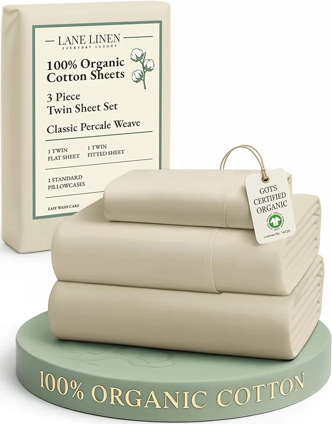 Convenient LANE LINEN Organic Cotton Twin Size Bed Sheets Fully Elasticized Mercerised Cotton Bed Sheet Set Soft amp Comfy Low Pill Face Resistant Bedding Sheets amp Pillowcase Set- Linen Top-Quality