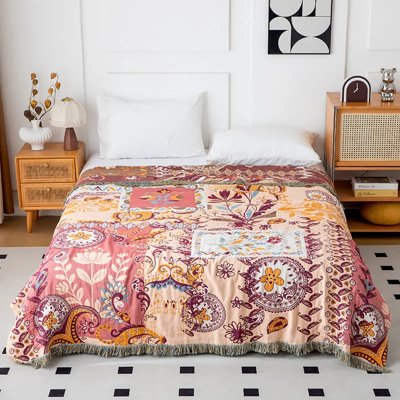 Durable Ownkoti Paisley Floral Cotton Gauze Reversible Quilt Easy-to-Use