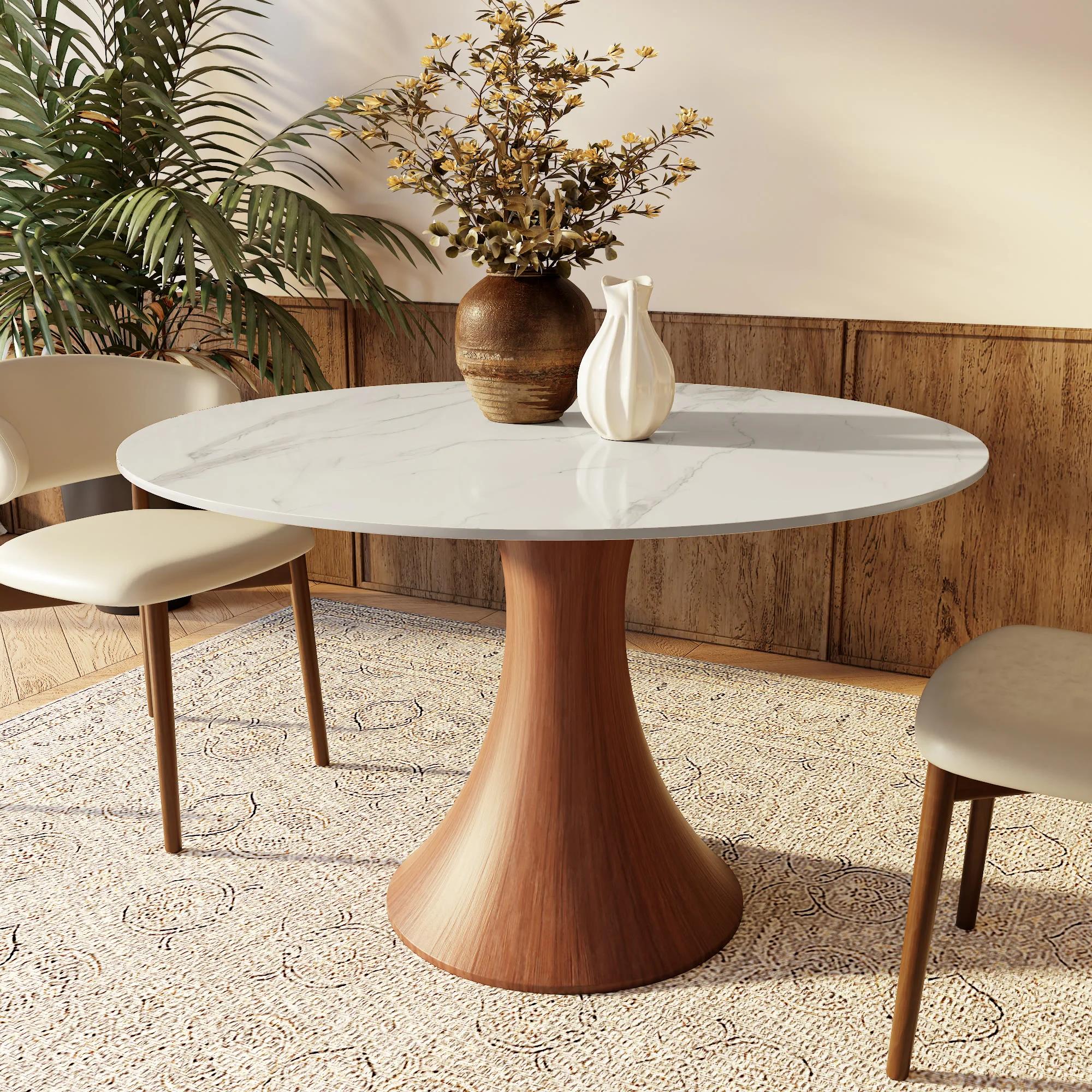 Healthy Ownkoti Hourglass-Shaped Solid Wood Base Dining Table For 2-4 Person Breathable