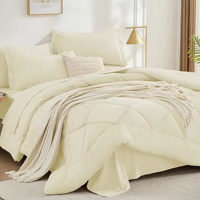 Top-Quality FUANNA 7 Pieces King Size Comforter Set All Season Bed in a Bag King Size Luxury Soft Bedding Sets with Comforter Flat Sheet Fitted Sheet Pillowcases amp Pillow Shams Cream White Elegant