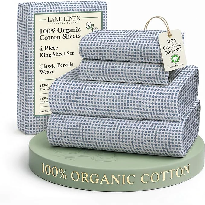 World-Class LANE LINEN Organic Cotton Printed King Size Bedding Sheets amp Pillowcases Set -Soft amp Comfy Breathable Percale Sheet Seasons 15 quot Deep Pocket Printed King Sheets – Polka Dot Secure