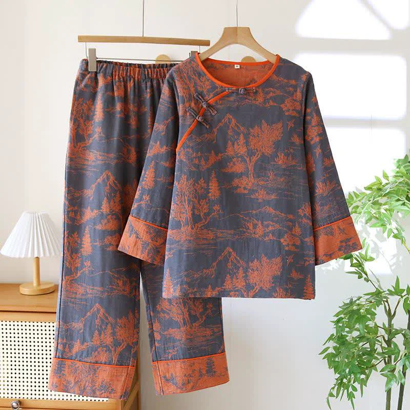 Comfortable Ownkoti Nature Scene Cotton Double Gauze Sleepwear Flexible