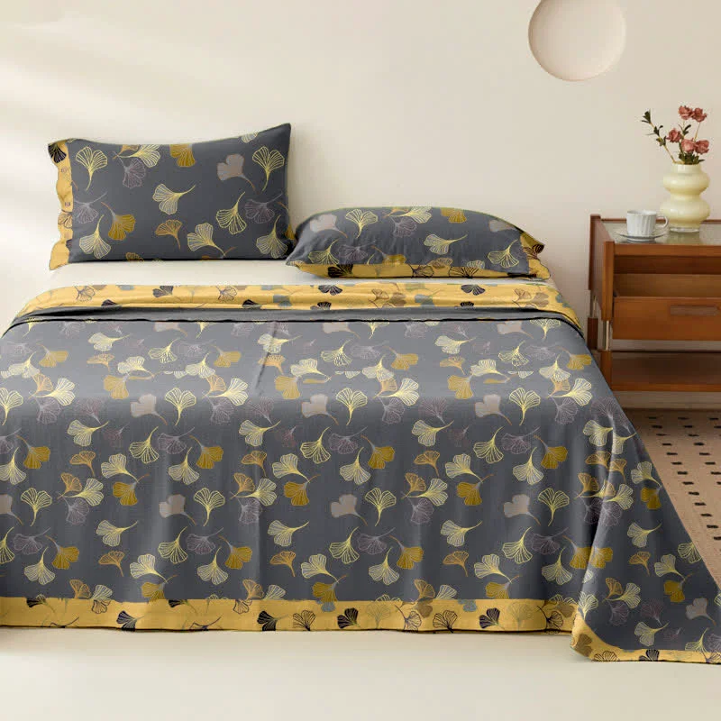 Convenient Ownkoti Ginkgo Reversible Cotton Gauze Jacquard Bedspread Efficient