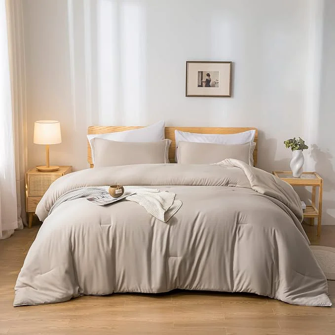 Elite weigelia Twin Comforter Set Oatmeal Fluffy Microfiber Comforter Set for Women and Men Lightweight 5 Pieces Bed in A Bag Soft All Season with Comforters Flat amp Fitted Sheets Pillowcases amp Shams Artisan