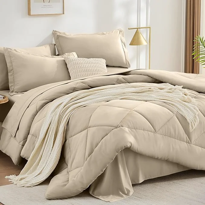 Certified FUANNA 7 Pieces Full Size Comforter Sets All Season Bedding Sets Full Size Luxury Soft Bed in a Bag with Comforter Flat Sheet Fitted Sheet Pillowcases amp Pillow Shams Oatmeal Durable