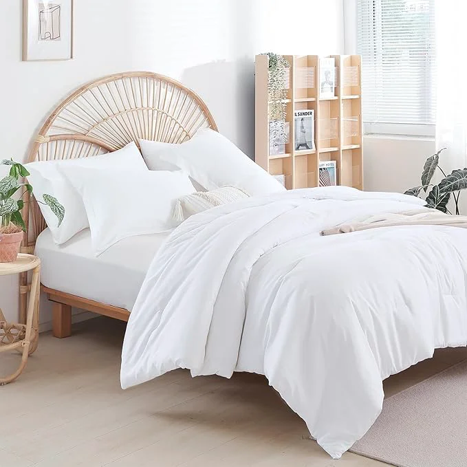 Convenient weigelia King Comforter Set 7 Pieces White Comforter Set Bed in a Bag Soft Fluffy King Size Bedding Set with Flat Sheet Fitted Sheet Pillow Shams Pillowcases for All Season Original