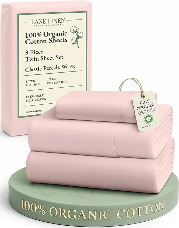 Flexible LANE LINEN Eco Friendly Organic Cotton Twin Sheet Set Hotel Quality Premium Bedding Sheets amp Pillowcases Set Twin Size Soft amp Comfy Percale Sheets Machine Wash Bed Sheets- Sepia Rose Recyclable