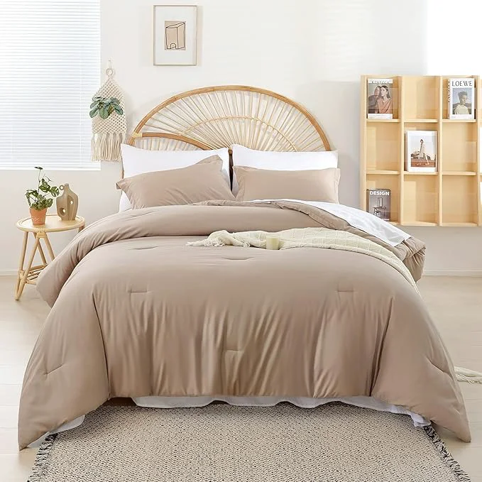Durable weigelia King Size Comforter Set Taupe Comforter Set 7 Pieces King Comforters Set Bed in a Bag Fluffy Bedding Set with Sheets Pillow Shams Pillowcases for All Season Sophisticated