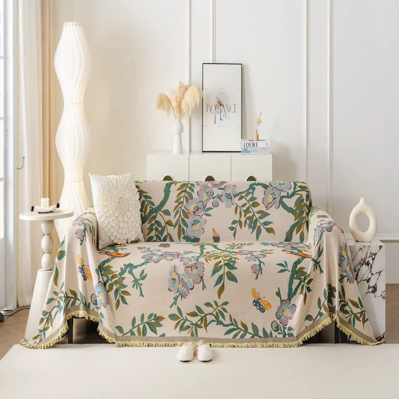 Stylish Ownkoti Green Leaf Floral Chenille Sofa Protector Superior
