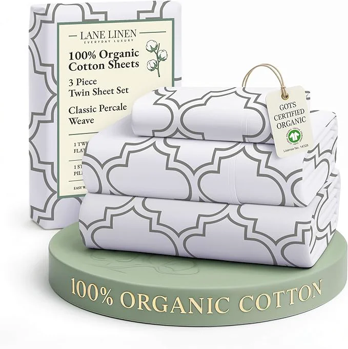 Unique LANE LINEN Eco Friendly Organic Cotton Printed Twin Sheet Set Soft amp Comfy Hotel Style Percale Sheets Low Pilling Naturally Temperature Regulating Cotton Printed Bed Sheet – Trellis Pattern Secure