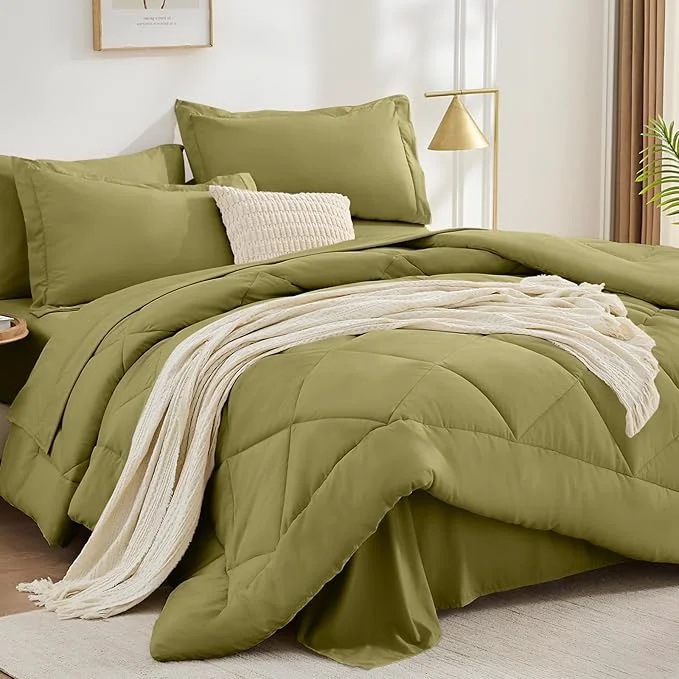 First-Class FUANNA 7 Pieces King Size Comforter Set All Season Bed in a Bag King Size Luxury Soft Bedding Sets with Comforter Flat Sheet Fitted Sheet Pillowcases amp Pillow Shams Olive Green Quality
