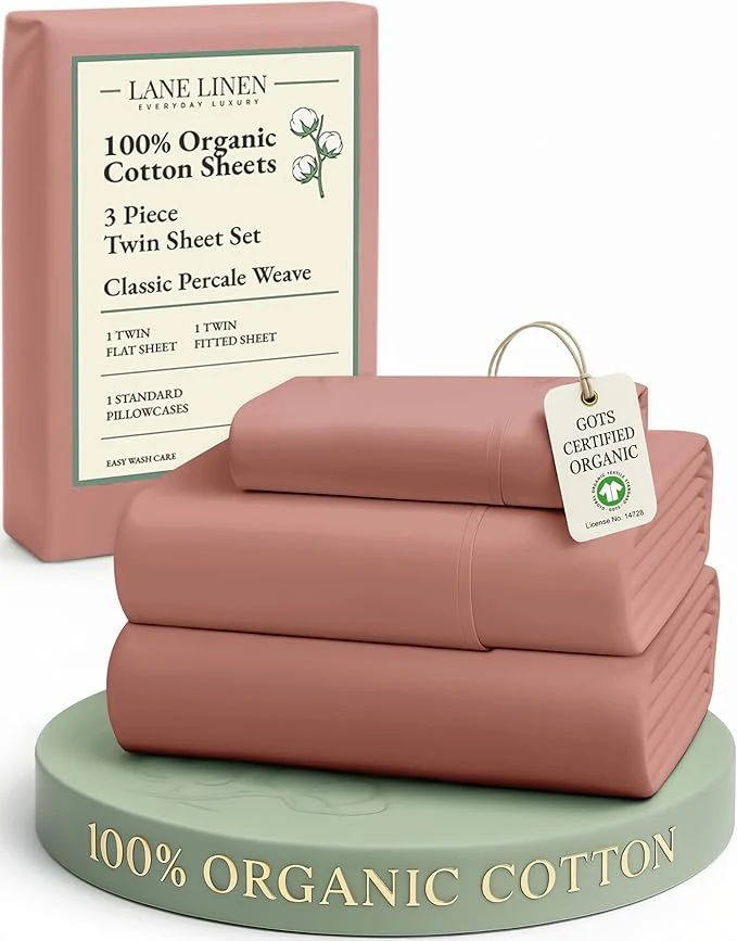 Expertly Made LANE LINEN Organic Cotton Twin Sheet Set Soft amp Comfy Premium Bedding Sheets amp Pillowcases Luxury Hotel Like Percale Sheets Reinforsed French Seam in Fitted Sheets Pocket – Rose Dawn Genuine