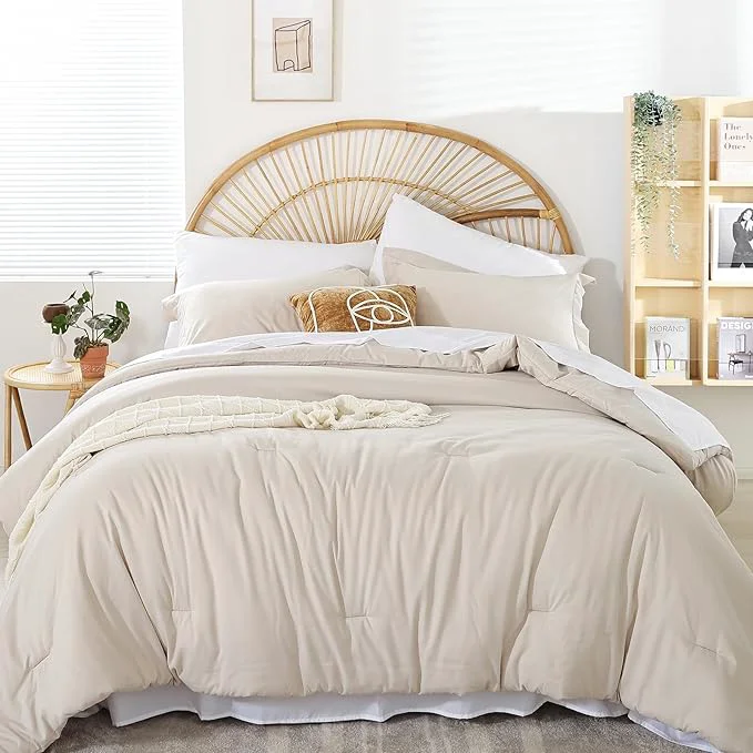 Responsible weigelia Queen Comforter Set 7 Pieces Beige Comforter Set Queen Size Bedding Set Soft Microfiber Comforter with Fitted Sheets Flat Sheets Pillow Shams and Pillowcases Long-Lasting