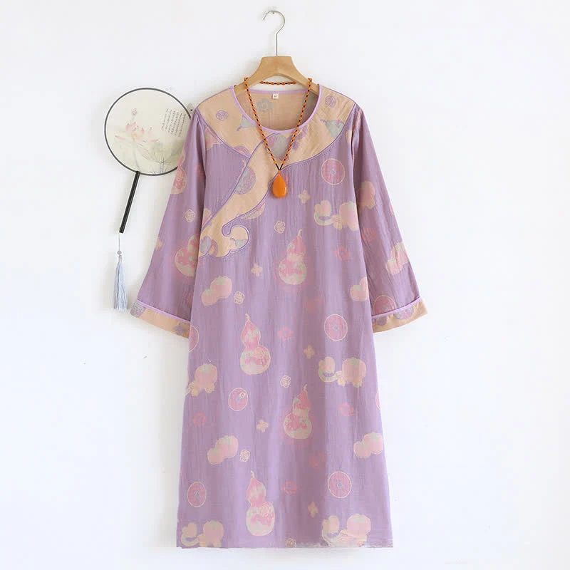 Certified Ownkoti Gourd Pure Cotton Gauze Loose Nightdress Breathable