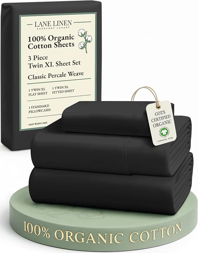 Prestigious LANE LINEN Organic Cotton Bed Sheets Extra Long Twin Soft amp Comfy Fully Elasticized Percale for Hospital Bed amp Dorm Room Low Pilling Machine Washable Twin XL Sheet- Black Innovative