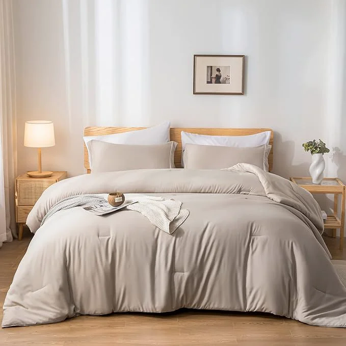 Minimalist weigelia King Size Comforter Set 7 Pieces Oatmeal Comforter Set King Bed in a Bag Soft Fluffy Bedding Comforter with Sheets Pillow Shams and Pillowcases for All Season Stylish