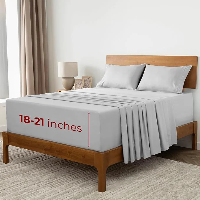 Fine Mellanni Extra Deep California King Sheets – 4 PC Iconic Collection Bedding – Hotel Luxury Ultra Soft Cooling Bed Sheets – Wrinkle Fade Stain Resistant Cal King Light Gray Premium Material