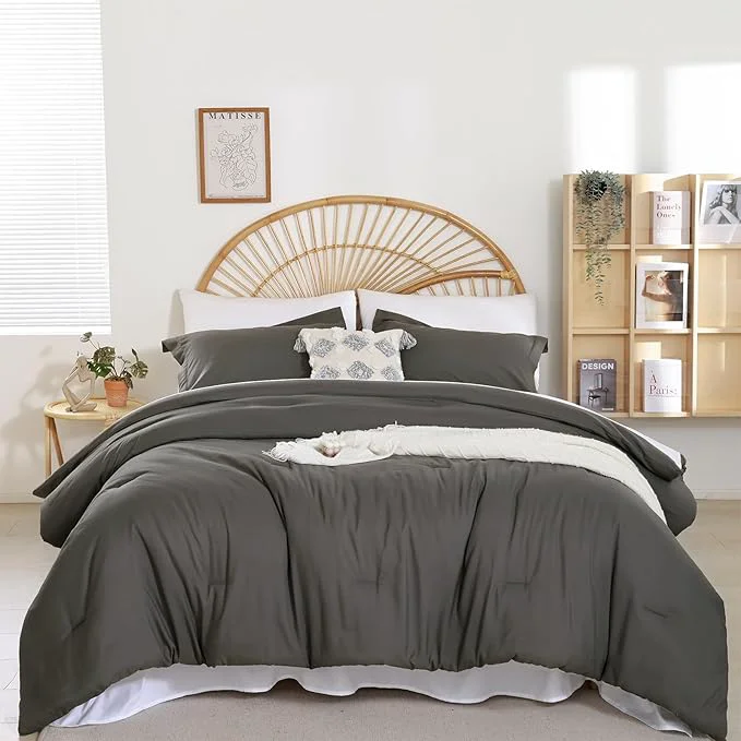 Green weigelia Twin Comforter Set 5 Pieces Dark Grey Comforter Set Soft Twin Bed Set Twin Bedding Set with Comforters Flat amp Fitted Sheets Pillowcases amp Shams Convenient