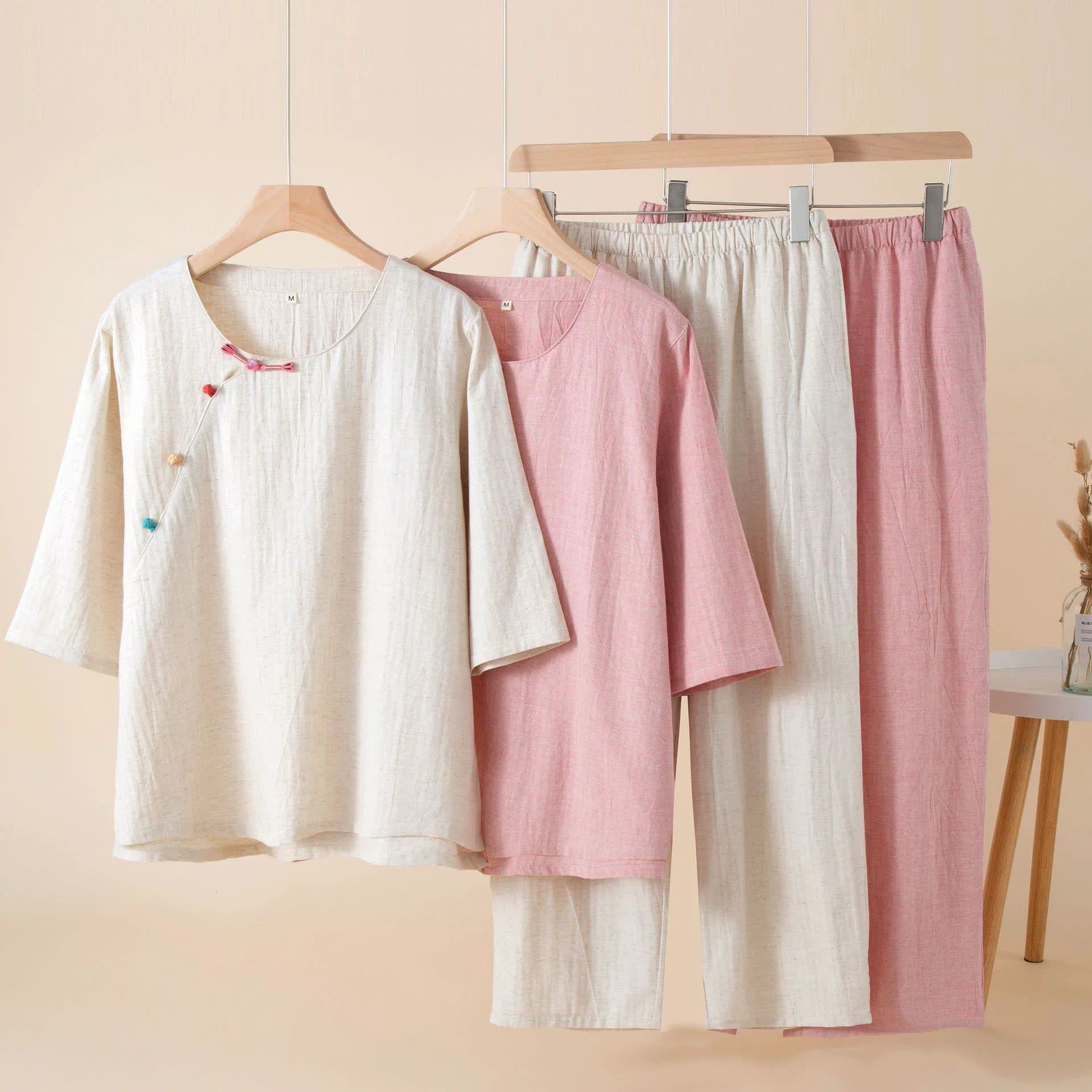 Proven Ownkoti Oriental Style Buttoned Loungewear Set Solid