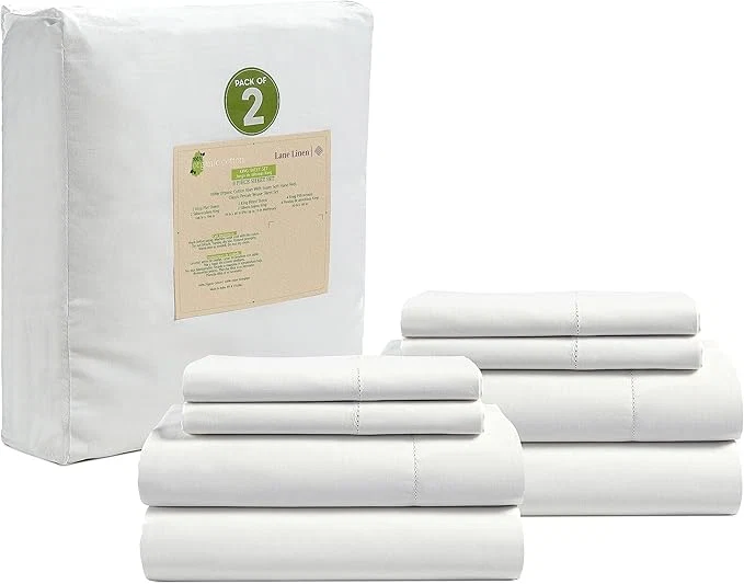 Minimalist LANE LINEN Organic Cotton King Sheet Set 4Pc Cotton Sheets King Size Breathable Bedding Sheet amp Pillowcases Hotel Luxury Bed Sheets Set 15 quot Deep Pocket – White King Sheets 2 Pack Sustainable