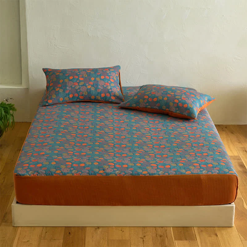 Reusable Ownkoti Leaf Print Cotton Gauze Fitted Sheet Superior