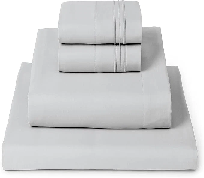 Detailed Mellanni California King Sheets Set – 4 PC Iconic Collection Bedding – Hotel Luxury Extra Soft Cooling Bed Sheets – Wrinkle Fade Stain Resistant Cal King Light Gray Fine