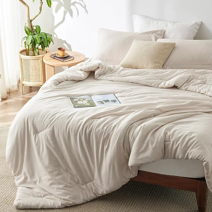 Traditional Bedsure Oversized Queen Comforter Set – Beige Soft Bedding for All Seasons Cationic Dyed Bed Set 3 Pieces 1 Oversized Queen Size Comforter 98 quot x98 quot and 2 Pillow Shams 20 quot x26 quot 2 quot Elegant