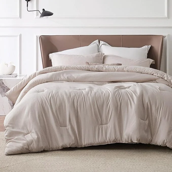 Versatile Bedsure California King Comforter Set – Warm Taupe Soft Bedding for All Seasons Cationic Dyed Bed Set 3 Pieces 1 California King Size Comforter 104 quot x96 quot and 2 Pillow Shams 20 quot x36 quot 2 quot Solid