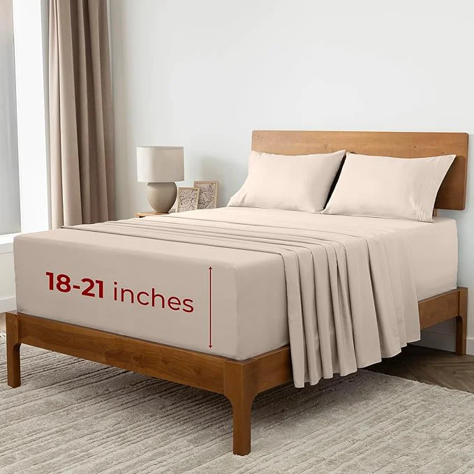 Easy-to-Use Mellanni Extra Deep California King Sheets – 4 PC Iconic Collection Bedding – Hotel Luxury Ultra Soft Cooling Bed Sheets – Wrinkle Fade Stain Resistant Cal King Beige Top-Quality