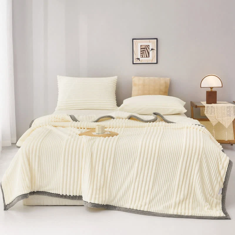 Genuine Ownkoti Solid Color Striped Plush Throw Blanket Relaxed