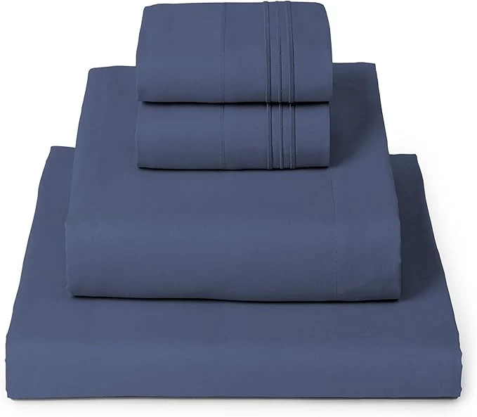 Enhanced Mellanni California King Sheets Set – 4 PC Iconic Collection Bedding – Hotel Luxury Extra Soft Cooling Bed Sheets – Wrinkle Fade Stain Resistant Cal King Blue Nova Innovative