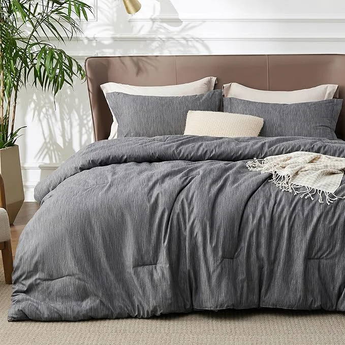 Contemporary Bedsure Full Comforter Set – Charcoal Grey Soft Bedding for All Seasons Cationic Dyed Bed Set 3 Pieces 1 Full Size Comforter 82 quot x86 quot and 2 Pillow Shams 20 quot x26 quot 2 quot Consistent