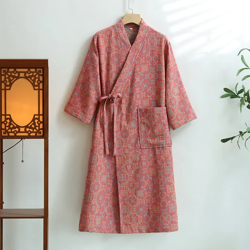Proven Ownkoti Vintage Floral Cotton Gauze Pocket Bathrobe Easy-to-Use