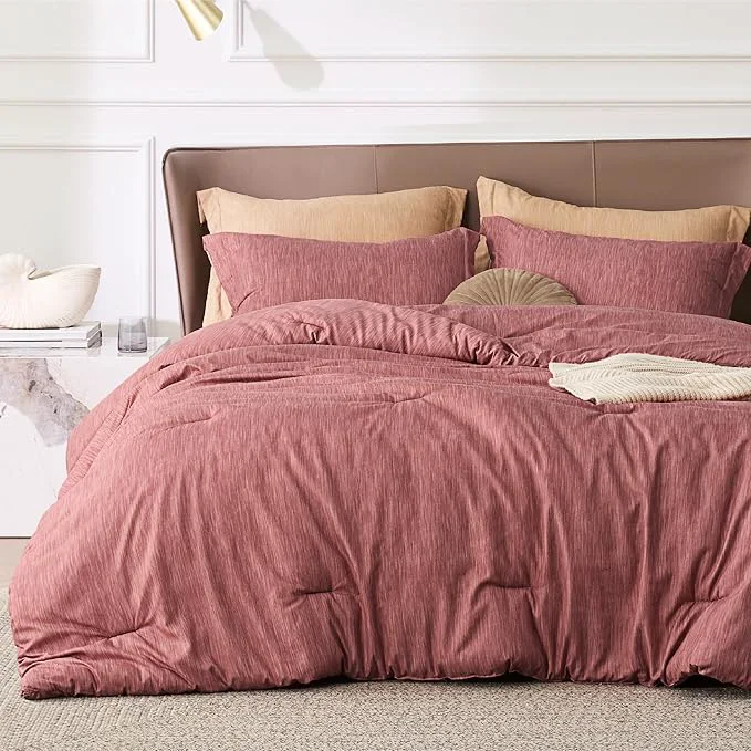 Long-Lasting Bedsure King Size Comforter Set – Pink Clay Soft Bedding for All Seasons Cationic Dyed Bed Set 3 Pieces 1 King Size Comforter 104 quot x90 quot and 2 Pillow Shams 20 quot x36 quot 2 quot Enhanced