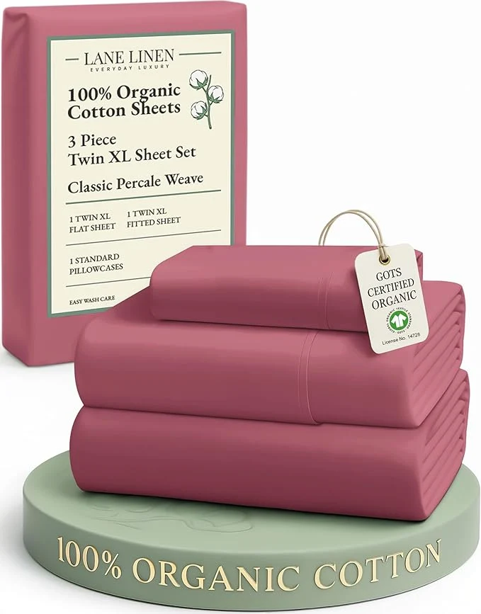 Smart LANE LINEN Organic Cotton Eco Friendly Bed Sheets Extra Long Twin Soft amp Comfy Fully Elasticized Percale Low Pilling Machine Washable Naturally Cool Twin XL Sheet- Mineral Red Durable