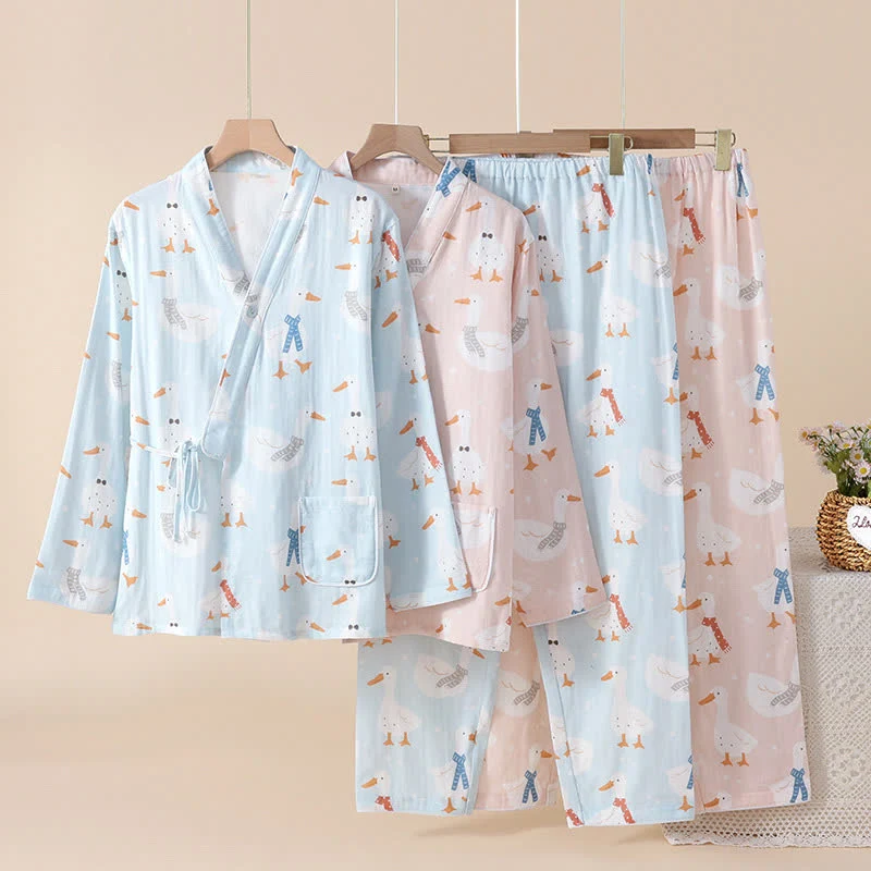 Trusted Ownkoti Cotton Gauze Cartoon Goose Kimono Pajamas Lightweight